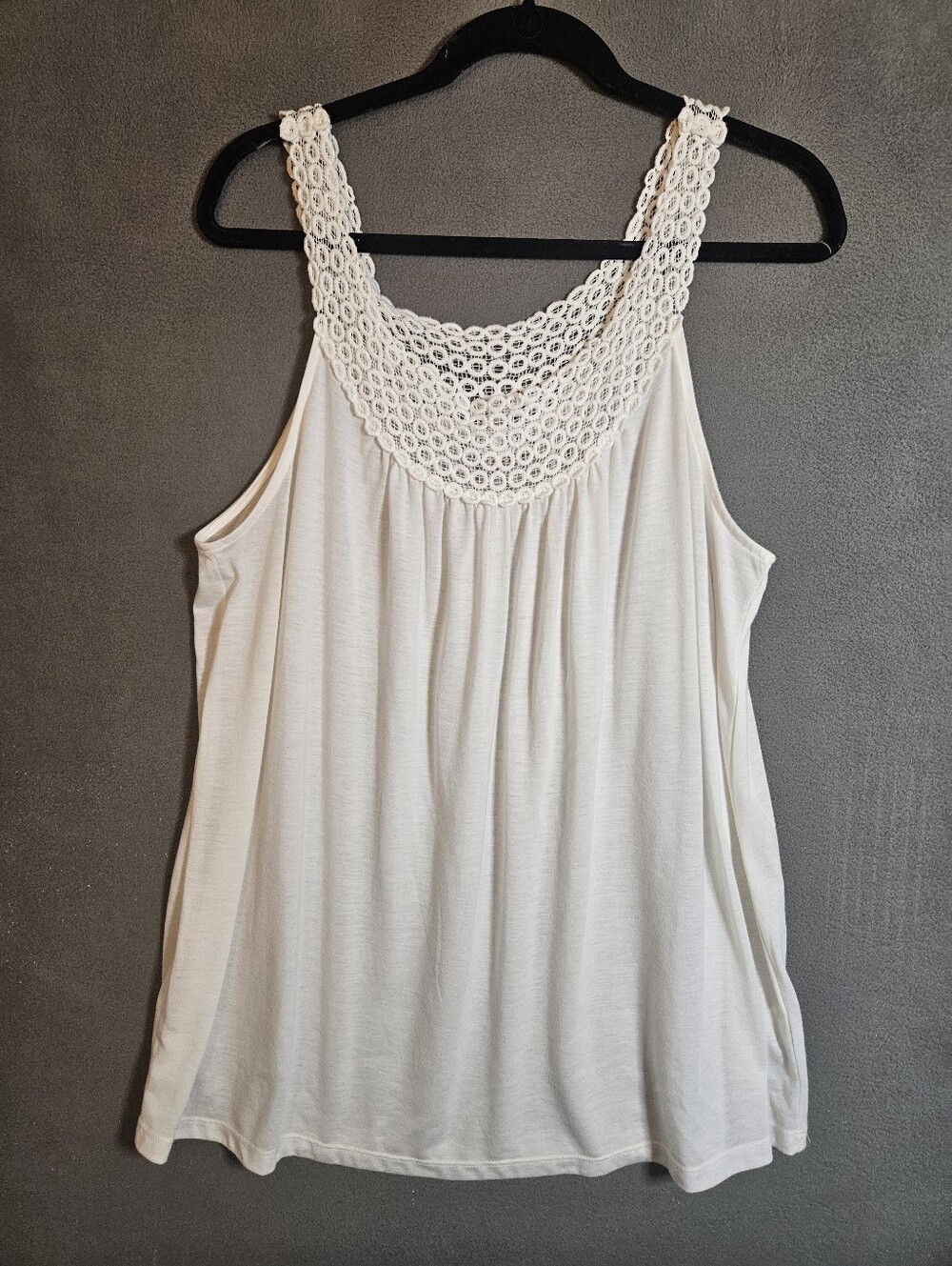 Knox Rose Womens XL Boho Tank Top Shirt Crew Crochet Floral Circles Sheer Flowy